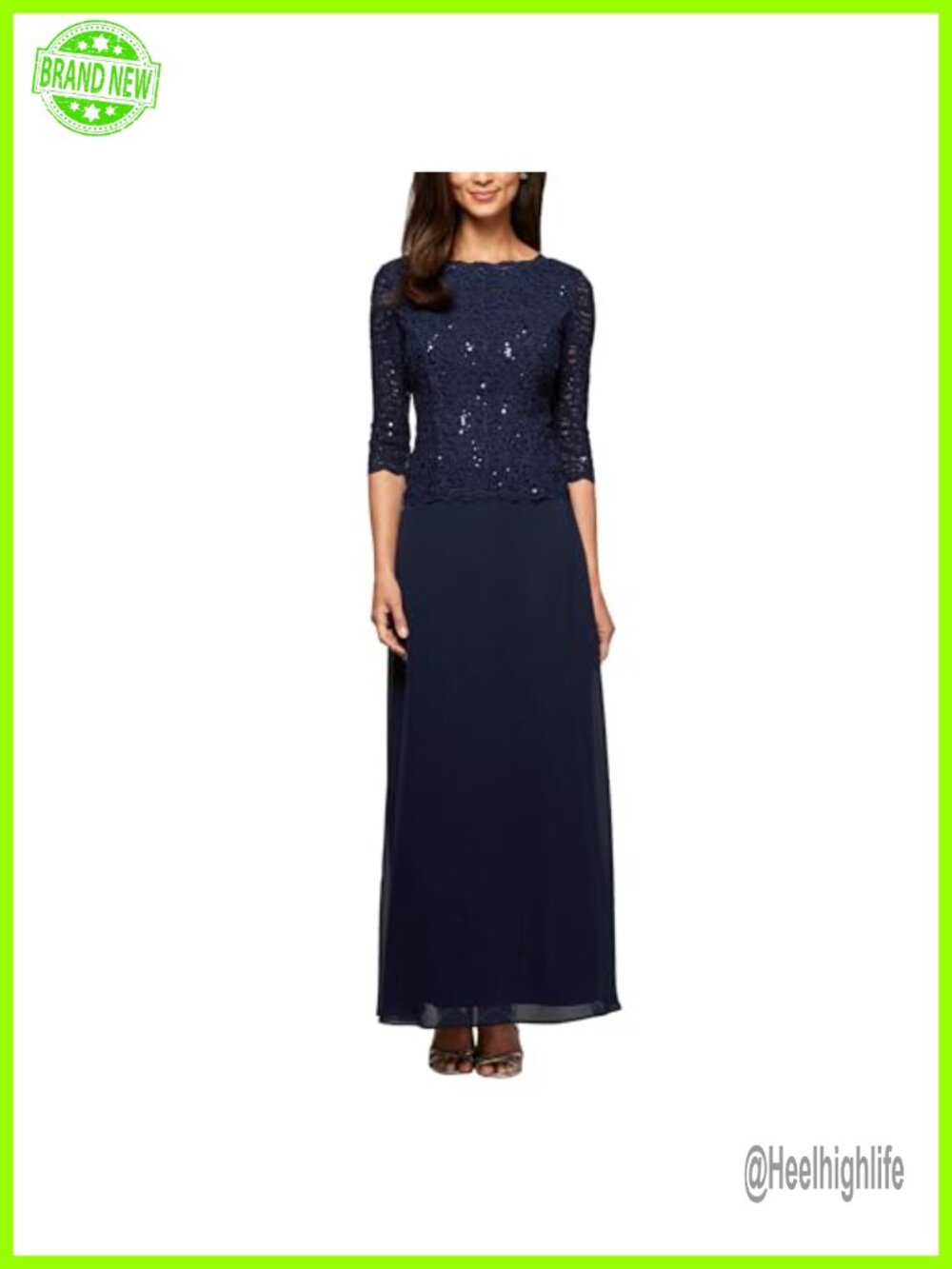 3/4 Sleeve Stretch Lace Bodice One Piece Gown